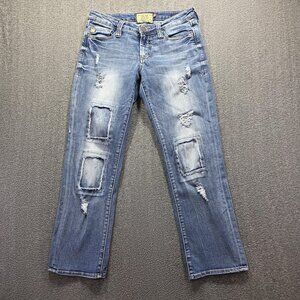 Dear John Jeans Womens 28 Blue Distressed Patch Straight Leg Denim Casual